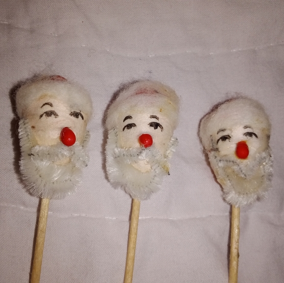 Mid Century Modern Christmas Santa Cotton Spun Picks Cake Cupcake Toppers Japan - Picture 2 of 6